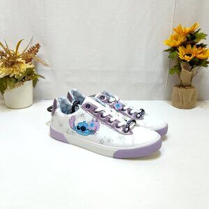 Disney Stitch Low Top Sneakers Womens 11 Lace-Up Glitter Accents Charm Keychain